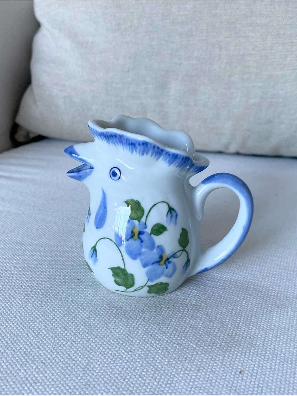 Vintage Andrea by Sadek Ceramic Rooster Mini Creamer Pitcher Blue Floral 3”